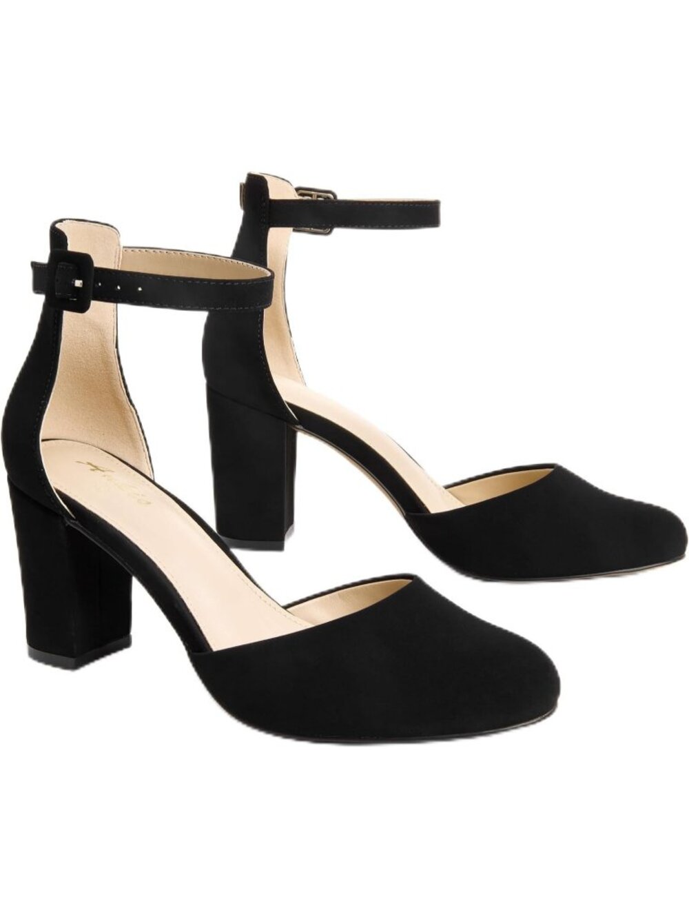 Women's Black Closed Round Toe Chunky Block Heels Adjustable Ankle Strap Pumps